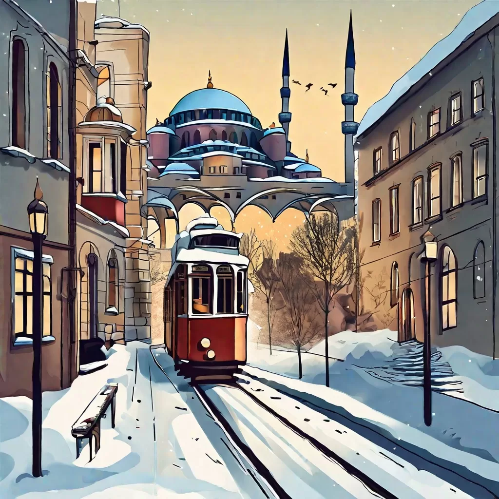 Istanbul in Winter Illustration